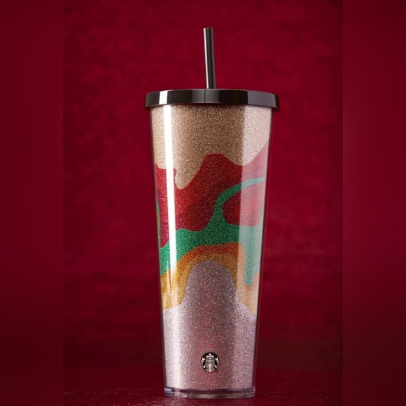 NWT Starbucks 2018 Holiday Collection Sand Flow Glitter Acrylic Cold Cup Tumbler - Picture 1 of 7